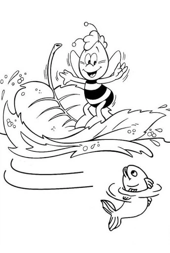 Maja is surfing on a leaf coloring page